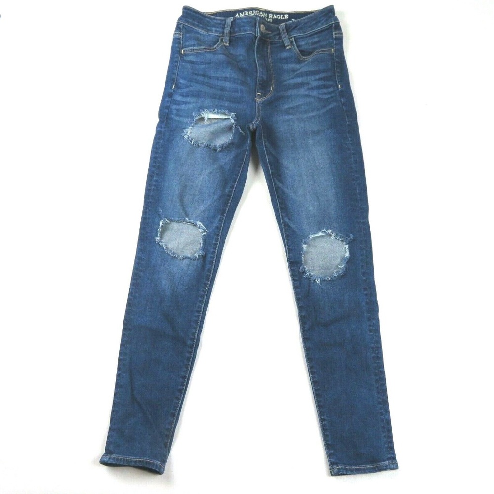 AMERICAN EAGLE Super Stretch Super High Rise Ripped Jeggings 2 SHORT